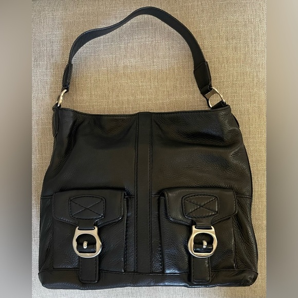 Michael Kors Black Pebbled Leather Hobo Slouch Bag Silver Hardware - Picture 1 of 8
